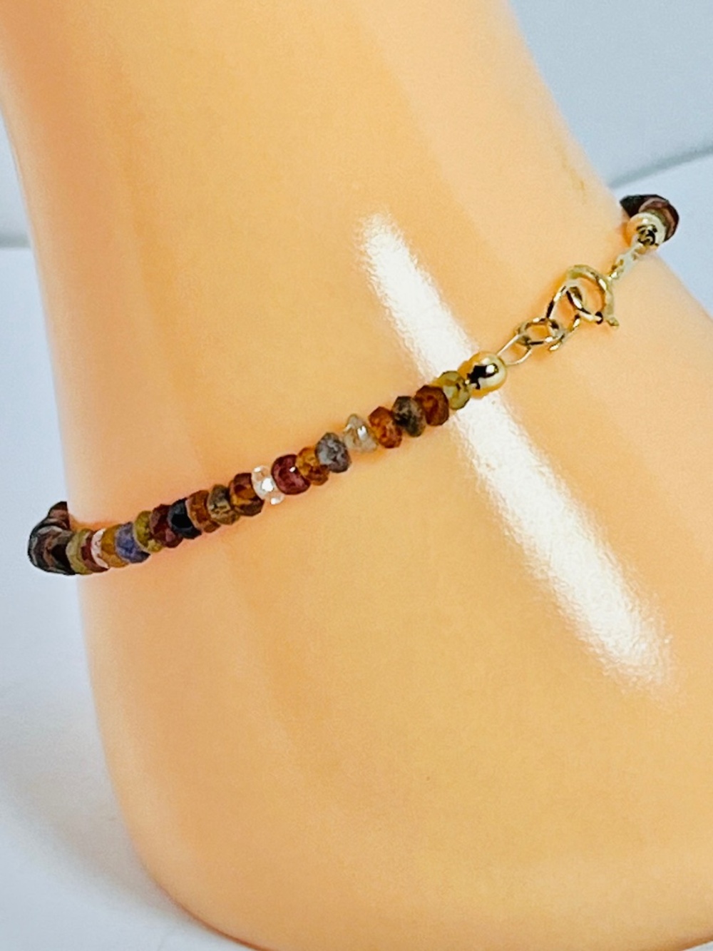 14k Solid Gold Multi Colored Sapphire Beaded 7.0 Inch Bracelet NWOT